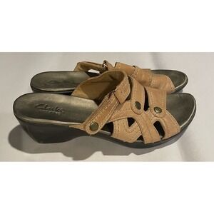 Clarks Bendables Sandals Leather Comfort Slip On Wedge Slide‎ Womens Size 9